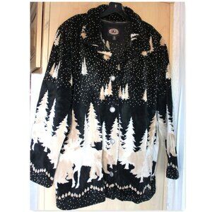 Womens Neutral Black Tan Beige Furry Coat Natural Scene Made in Canada Size XL